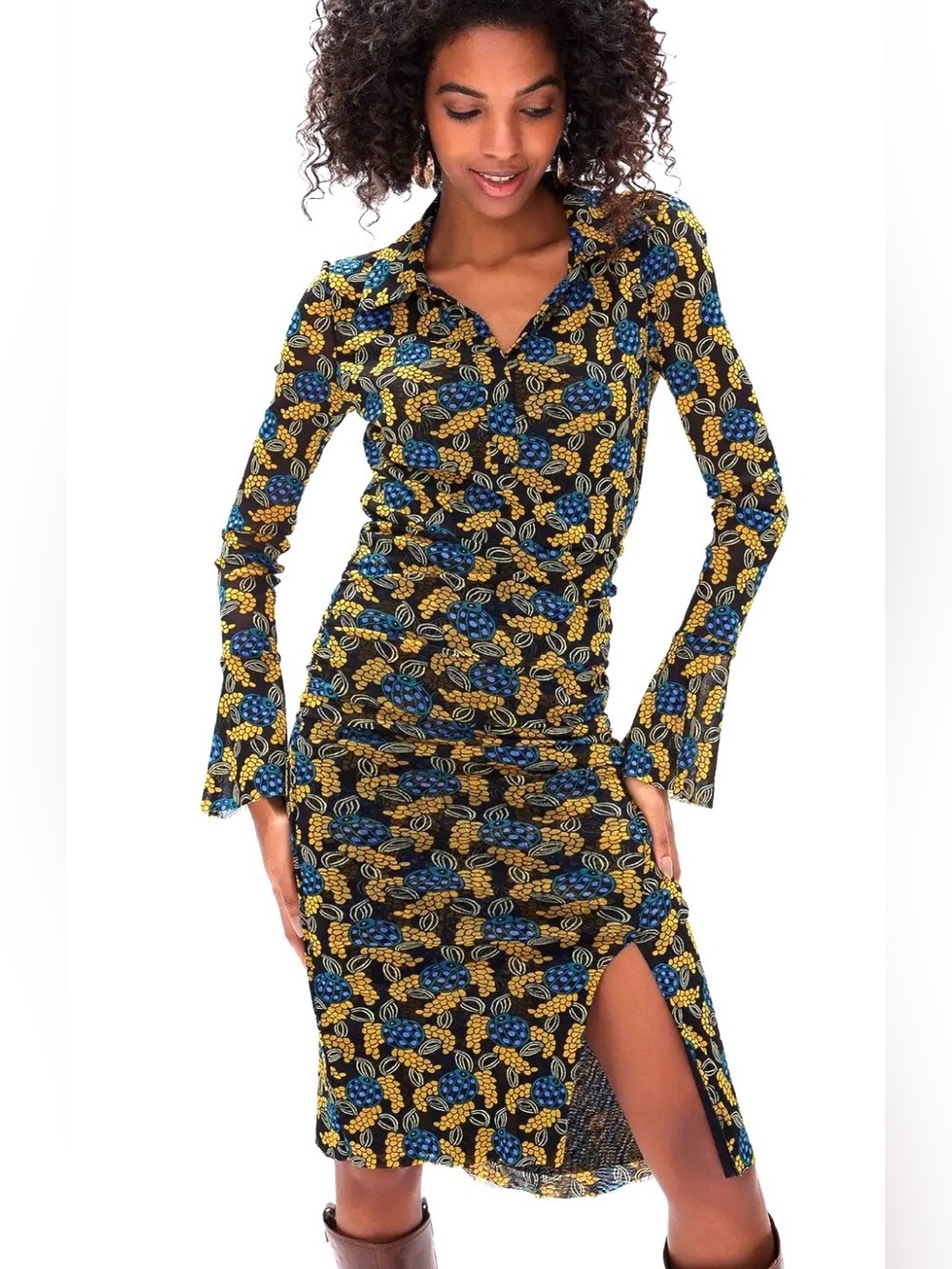 Diane Von Furstenberg Lilly Mesh AUTUMN BERRIES Midi Dress Size M EUC